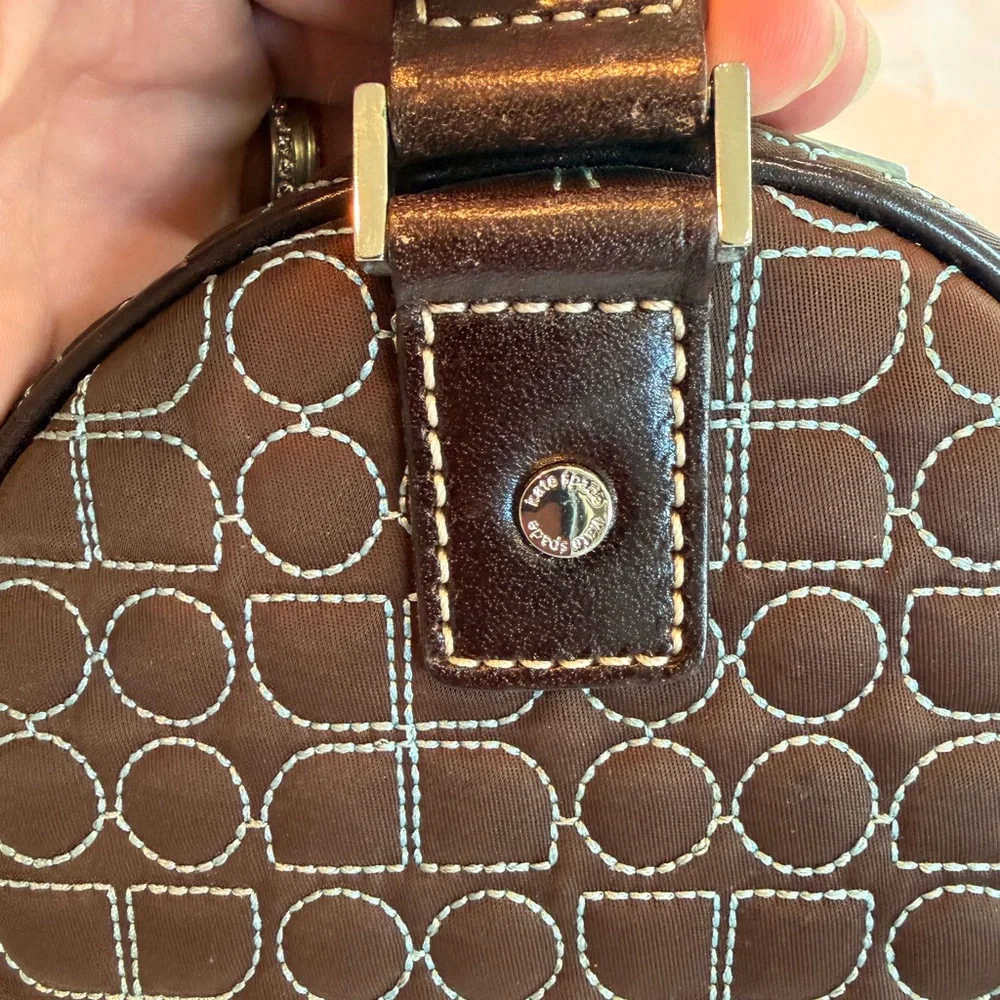 Vintage Kate Spade Dot Noel Baguette Round Shoulder Bag in Brown and Teal - Picture 12 of 12